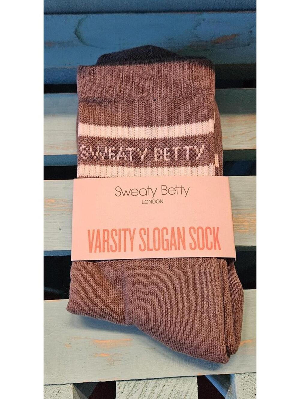 Sweaty Betty Varsity Slogan Crew Socks Umbra Green Size 6-8 NEW